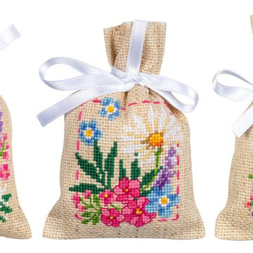 Vervaco Bag Kit Spring Flowers Set Of 3 Cross Stitch Kit