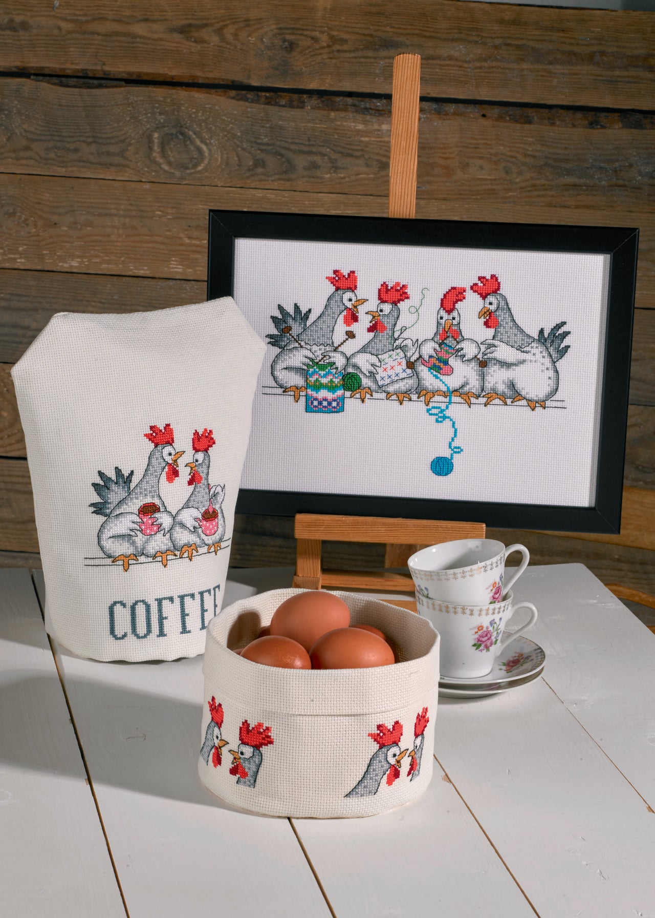 Permin Chicken Talk Coffee Cross Stitch Kit - 23 x 27 cm