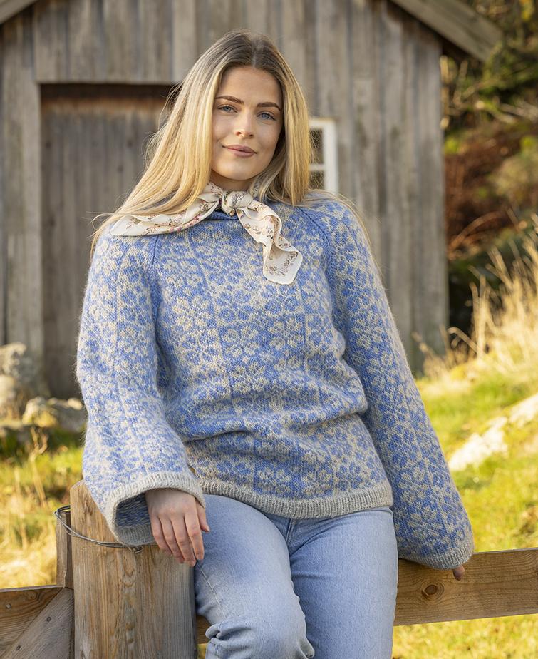 Blomstølen Sweater in Blue Viking Garn Viking Wool - Downloadable PDF