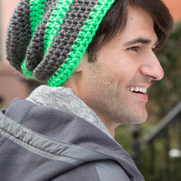 Slouchy Unisex Striped Hat in Red Heart Reflective - LW4736 - Downloadable PDF