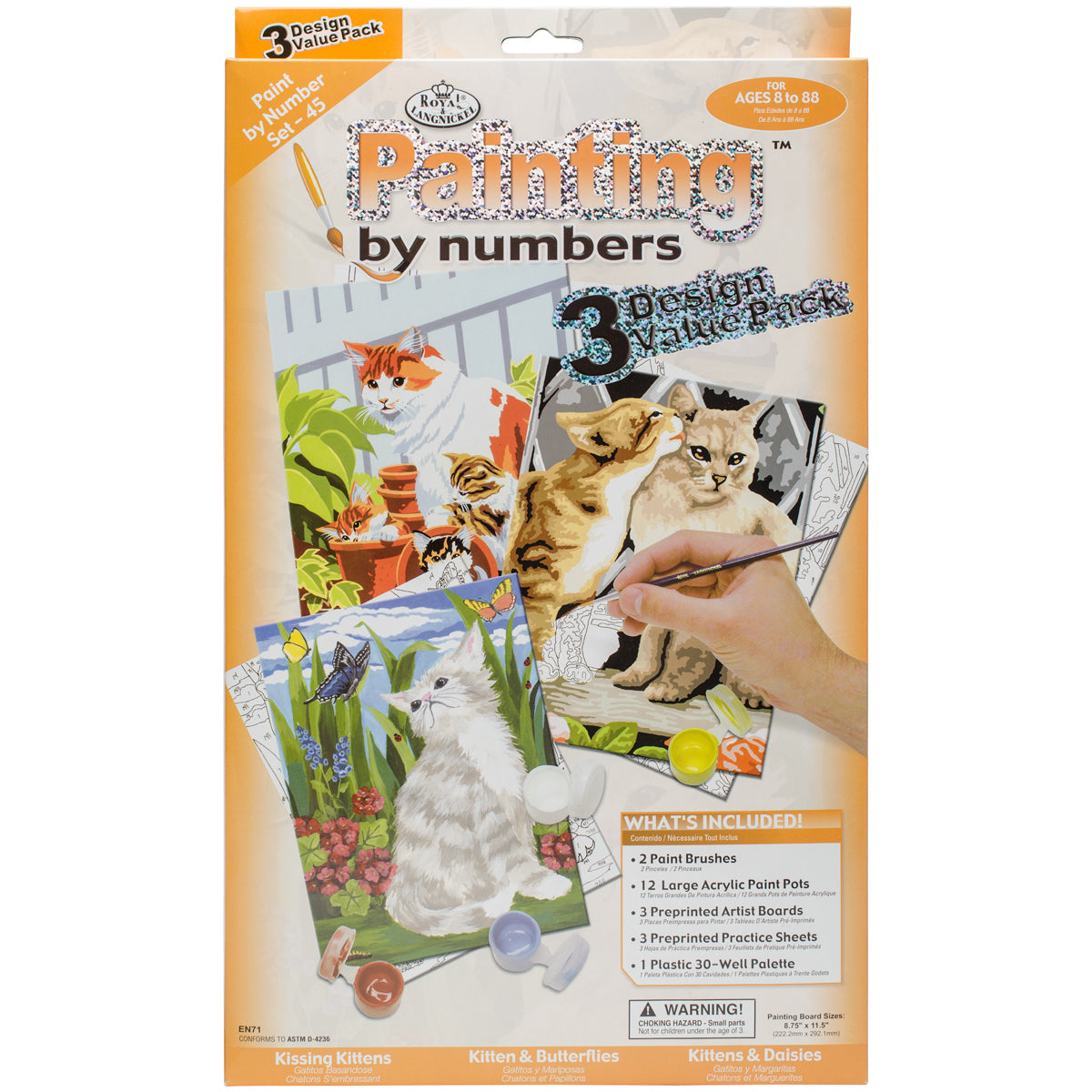 Royal Brush Junior Small Paint By Number Kit 8.75"X11.75" 3/Pkg - Cats