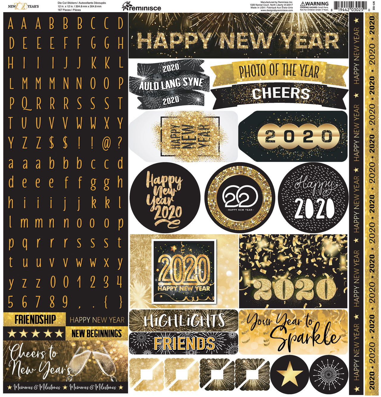 Reminisce Alphabet Cardstock Stickers 12"X12" - New Year's 2020