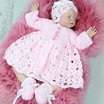 Crochet Pattern For Baby Matinee Jacket , Dress, Hat and Booties #291
