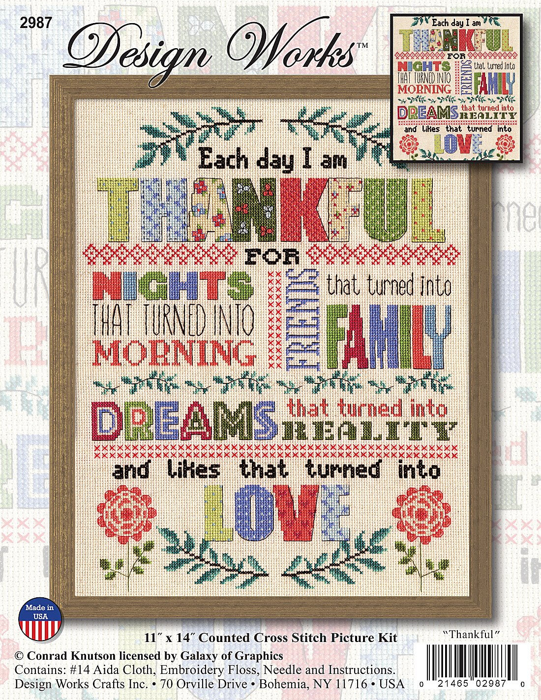 Design Works Thankful Cross Stitch Kit - 28cm x 35cm