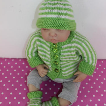 Baby Easy Stripe Cardigan, Beanie & Booties