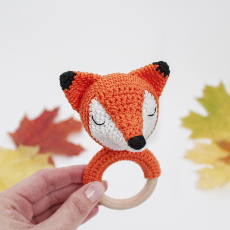 Crochet fox pattern rattle toy Amigurumi pattern baby teether