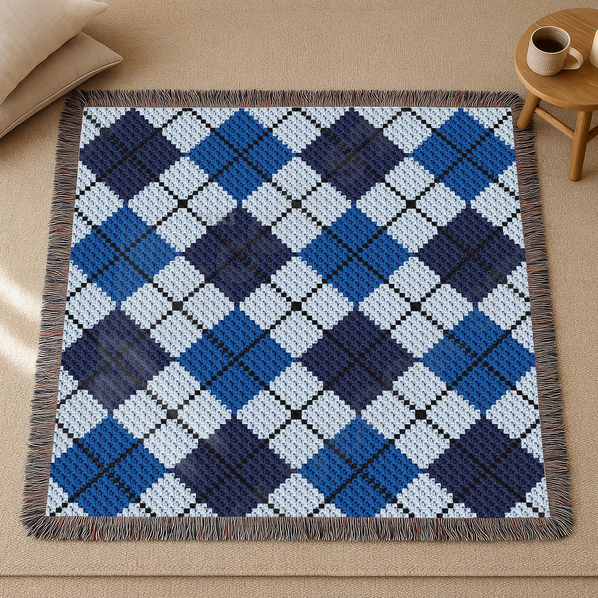 Argyle Blue Blanket C2C CROCHET PATTERN Classic 1950s Design Afghan Square Throw