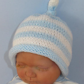 Baby Stripe Roll Brim Topknot Beanie Hat