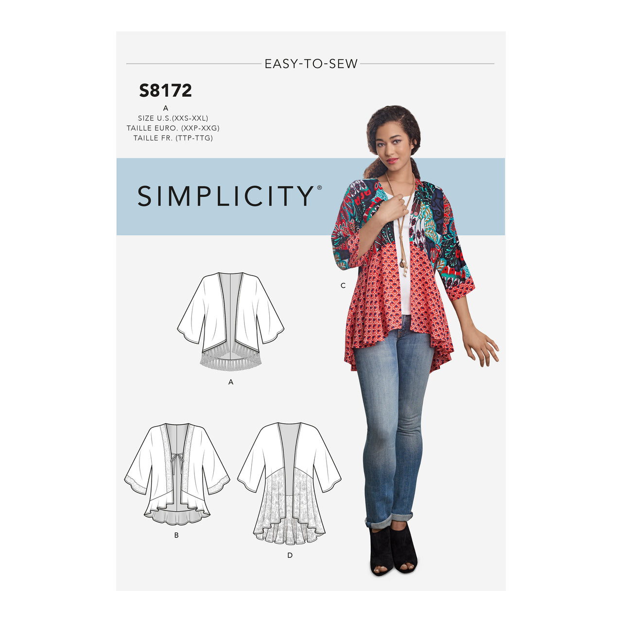 Simplicity Women's Fashion Jacket with Length, Fabric and Trim Variations 8172 - Paper Pattern, Size A (XXS-XS-S-M-L-XL-XXL)