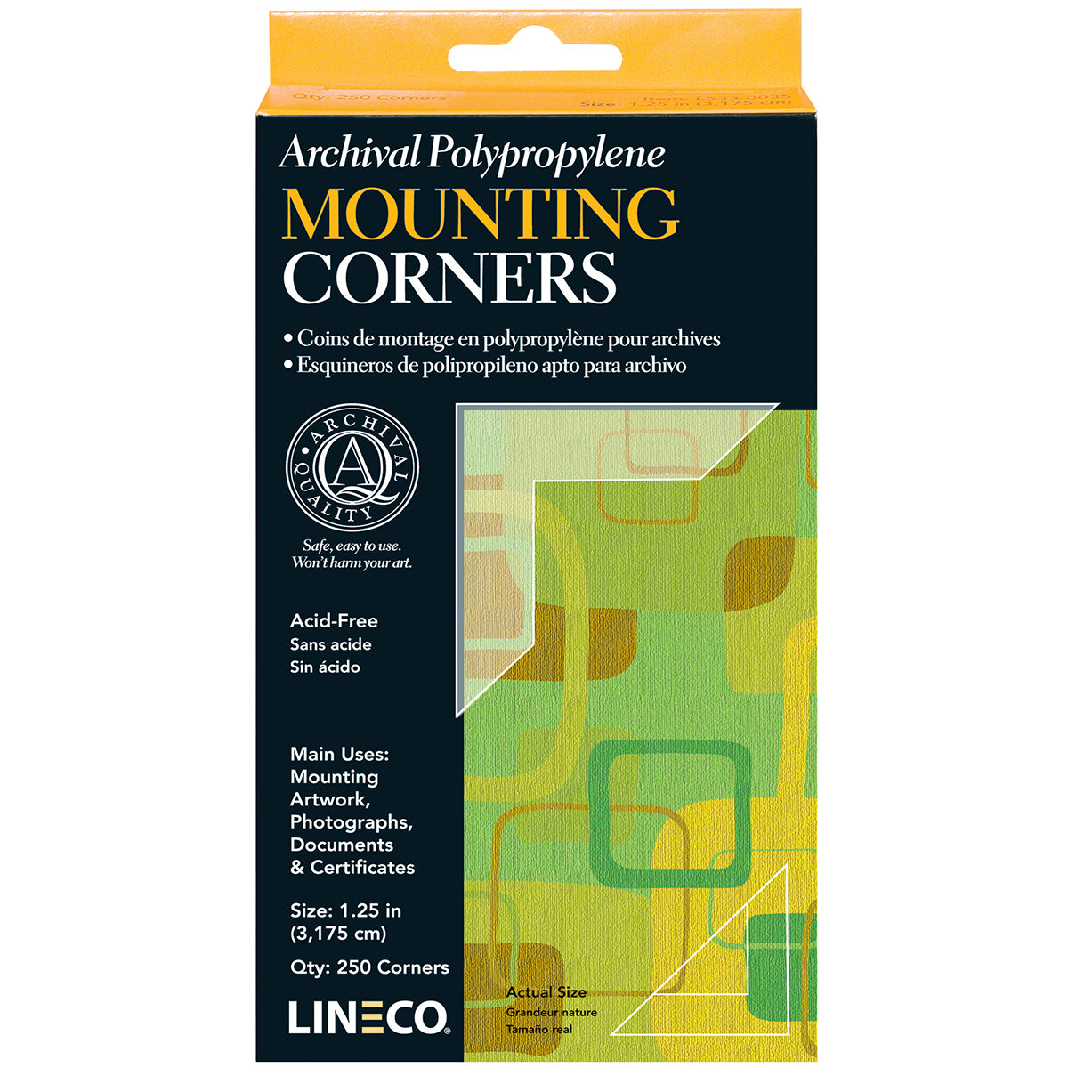 Lineco Polypropylene Photo Mounting Corners 256/Pkg - Clear Full View 1.25"