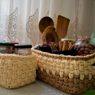 Tshirt yarn basket One Back Loop- Crème