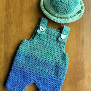Baby Dungarees and Hat Set optional nappy flap