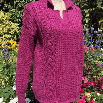 Cora, Textured Sweater with Collar & Eyelet Panels