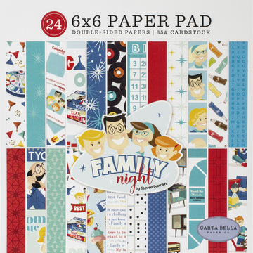 Echo Park Paper Carta Bella Double-Sided Paper Pad 6"X6" 24/Pkg - Family Night, 12 Designs/2 Each
