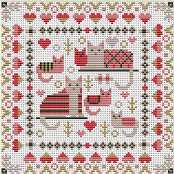 Riverdrift House Cosy Cats Mini Sampler Cross Stitch Kit - 17cm x 17cm