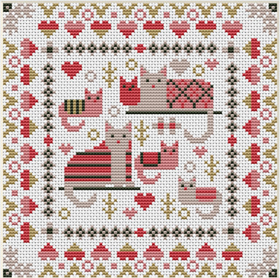 Riverdrift House Cosy Cats Mini Sampler Cross Stitch Kit - 17cm x 17cm