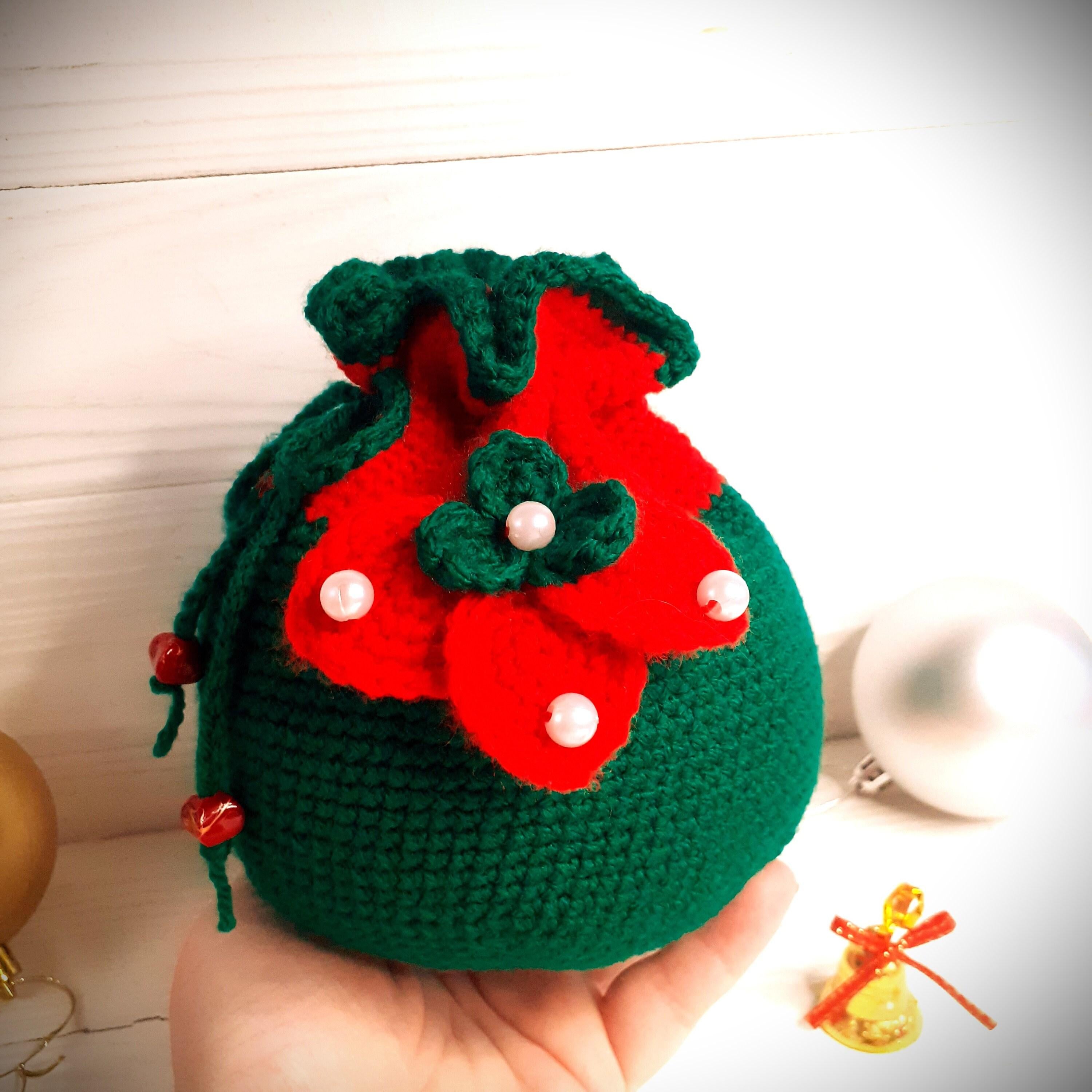 Crochet Christmas Candy Bag Pattern: Drawstring Gift Pouch (PDF Pattern)