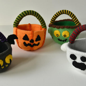 Trick or Treat Candy Baskets Set: Ghost, Bat, Zombie, Jack o'Lantern