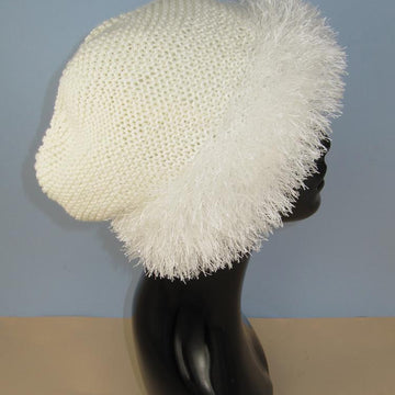 Faux Fun Fur Trim Garter Stitch Slouch Hat