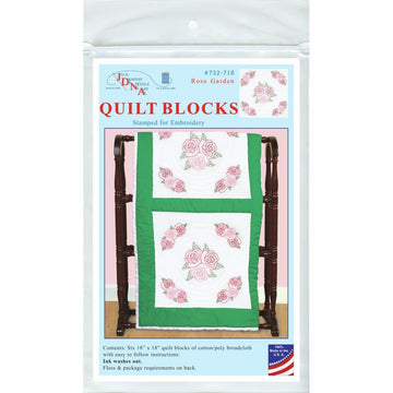 Jack Dempsey Stamped White Quilt Blocks 6Pkg - Rose Garden - 18in x 18in
