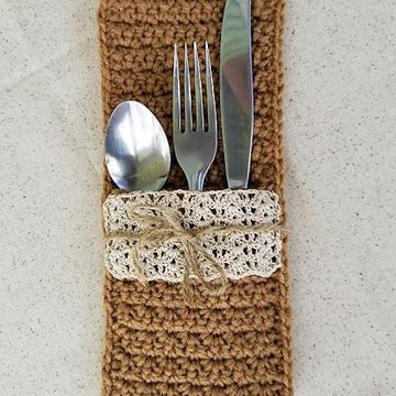 Faux Burlap and Lace Silverware Pocket
