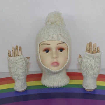 Toddler & Child Aran Cable Balaclava & Fingerless Gloves