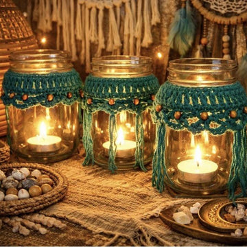 Crochet Beaded Candle Cozy Trio