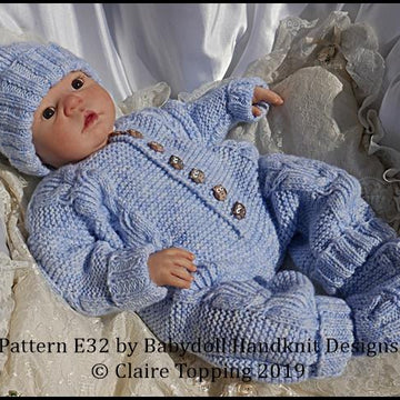 Cosy Cabled All-in-one set 16-22” doll/preemie – 3m+ baby