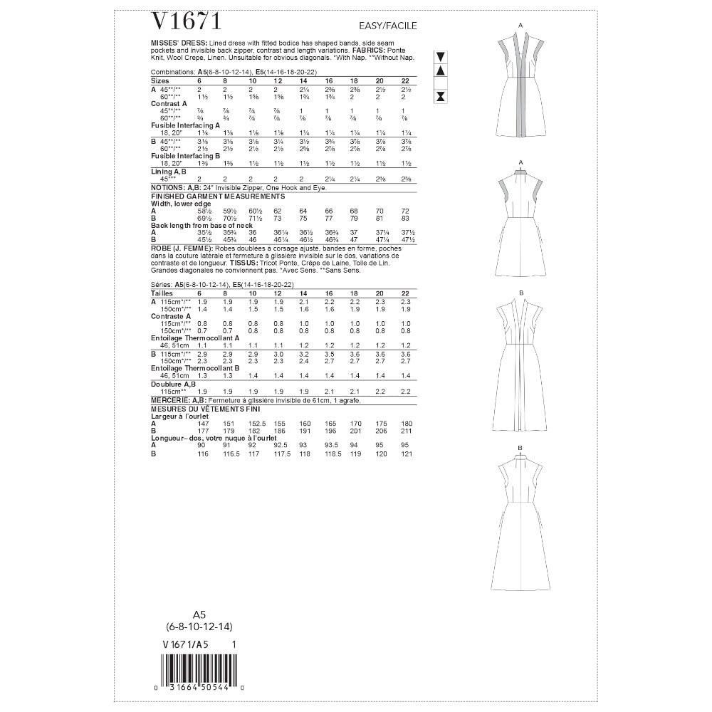 Vogue Misses' Dress V1671 - Sewing Pattern