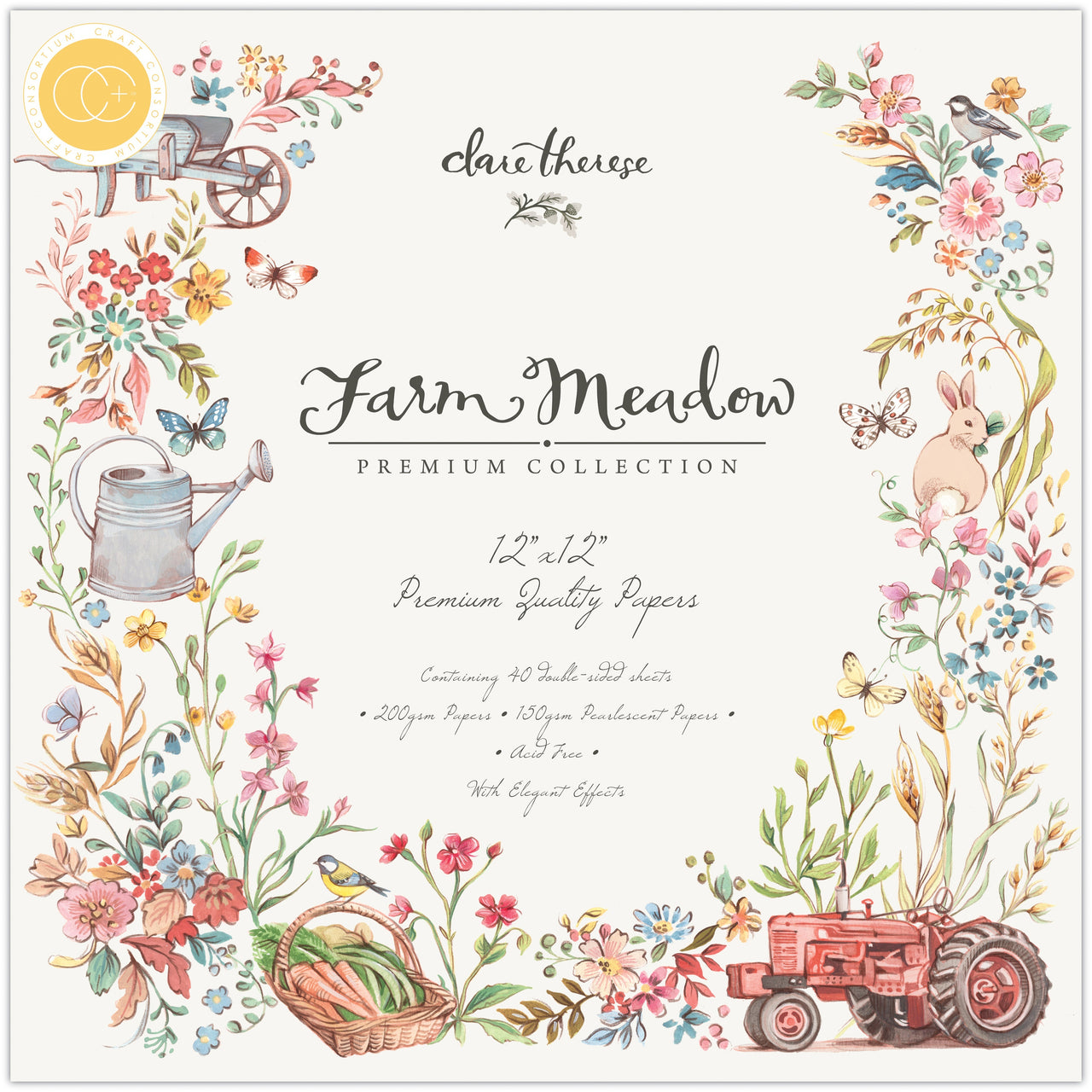 Craft Consortium Double-Sided Paper Pad 12"X12" 40/Pkg - Farm Meadow By Clare Therese Gray