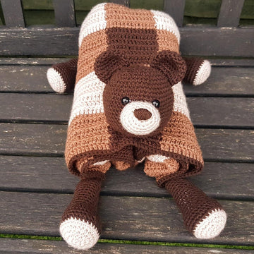 3in1 Woodland Bear Folding Baby Blanket Toy Lovey