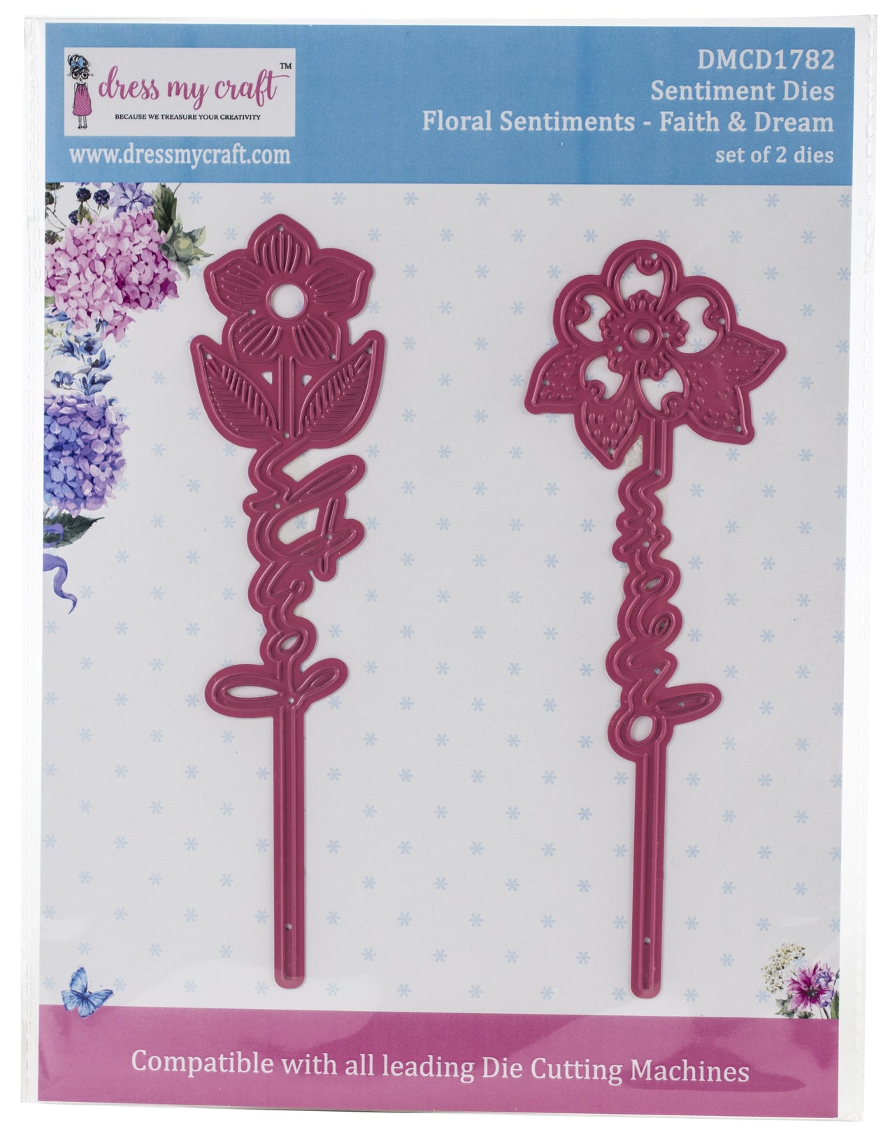 Dress My Craft Floral Sentiment Dies - Faith & Dream