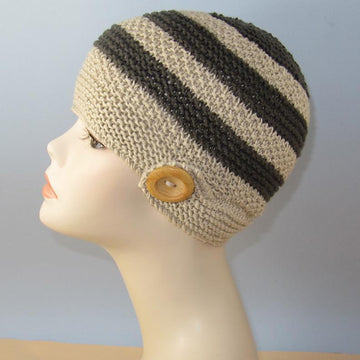 Moss (Seed) Stitch Stripe Button Up Beanie Hat