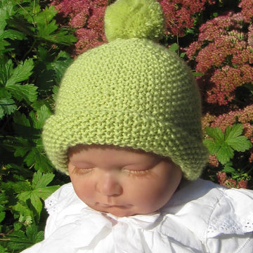 Baby Roll Brim Moss Stitch (Seed Stitch) Bobble Beanie Hat