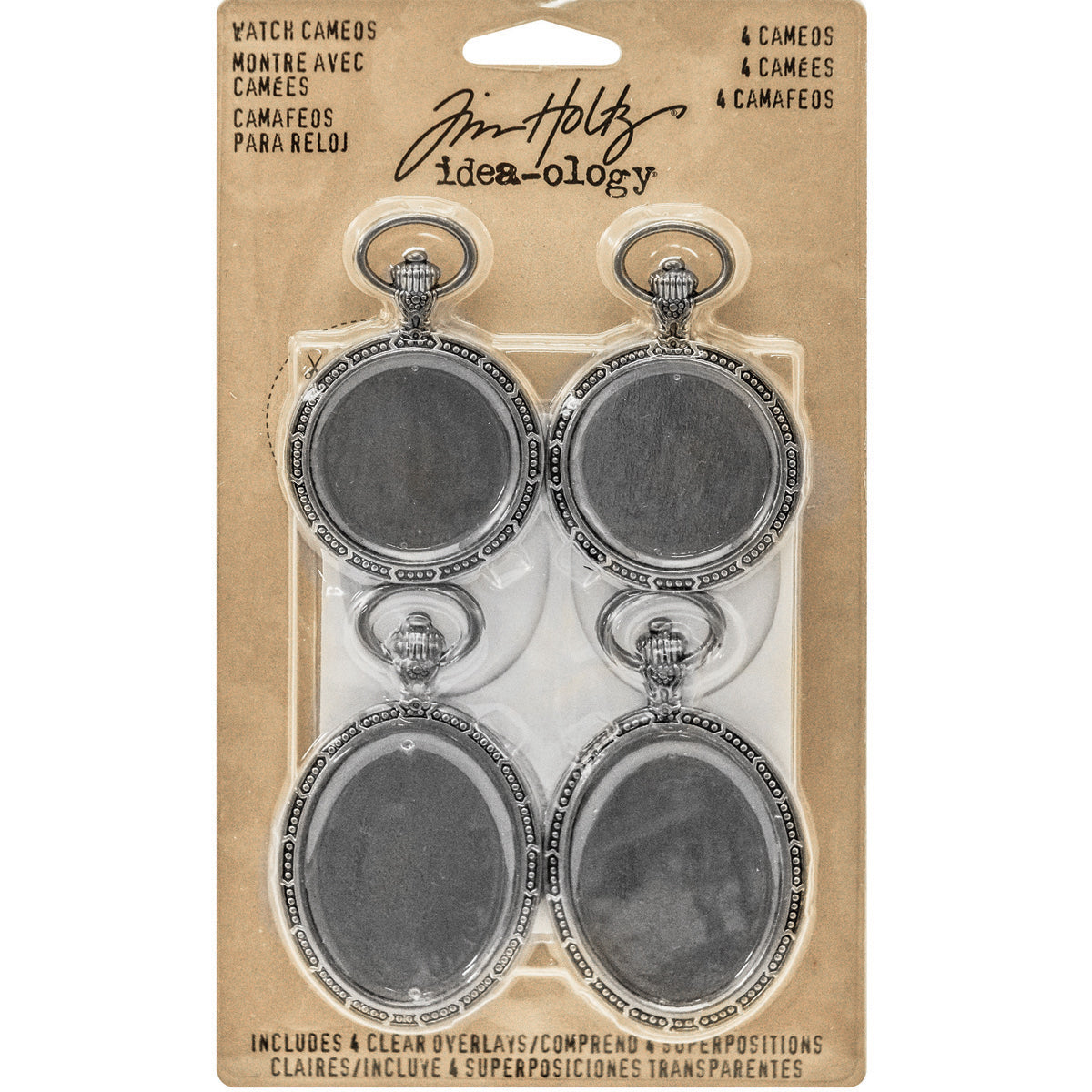 Advantus Idea-Ology Metal Watch Cameos 1.25"X2" & 1.5"X2.5" 4/Pkg - Antique Nickel