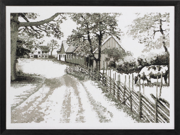Permin Monochrome Farm Cross Stitch Kit - 42x58cm