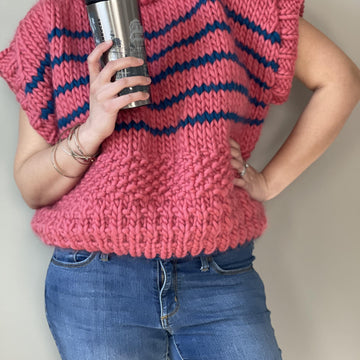 Spring Bloom Stripped Half-Sleeve Textured Jumper