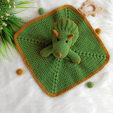 Crochet dinosaur pattern, triceratops security blanket