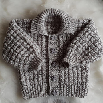 Noah baby cardigan, hat and booties knitting pattern 3 sizes 0-12mths
