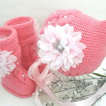 Baby Girl Newborn Infant Baby Bonnet and Baby Shoes Knitting PATTERN