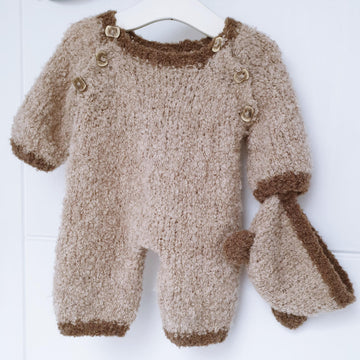Baby bear boucle raglan romper & hat pdf knitting pattern, 0-12 months