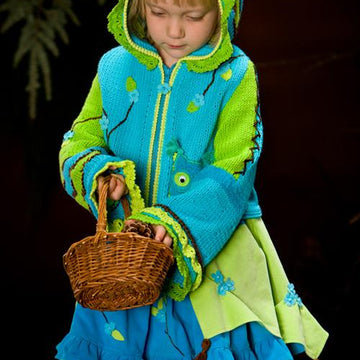 Whimsical Forest. Owl Hand knitted jacket with crochet details