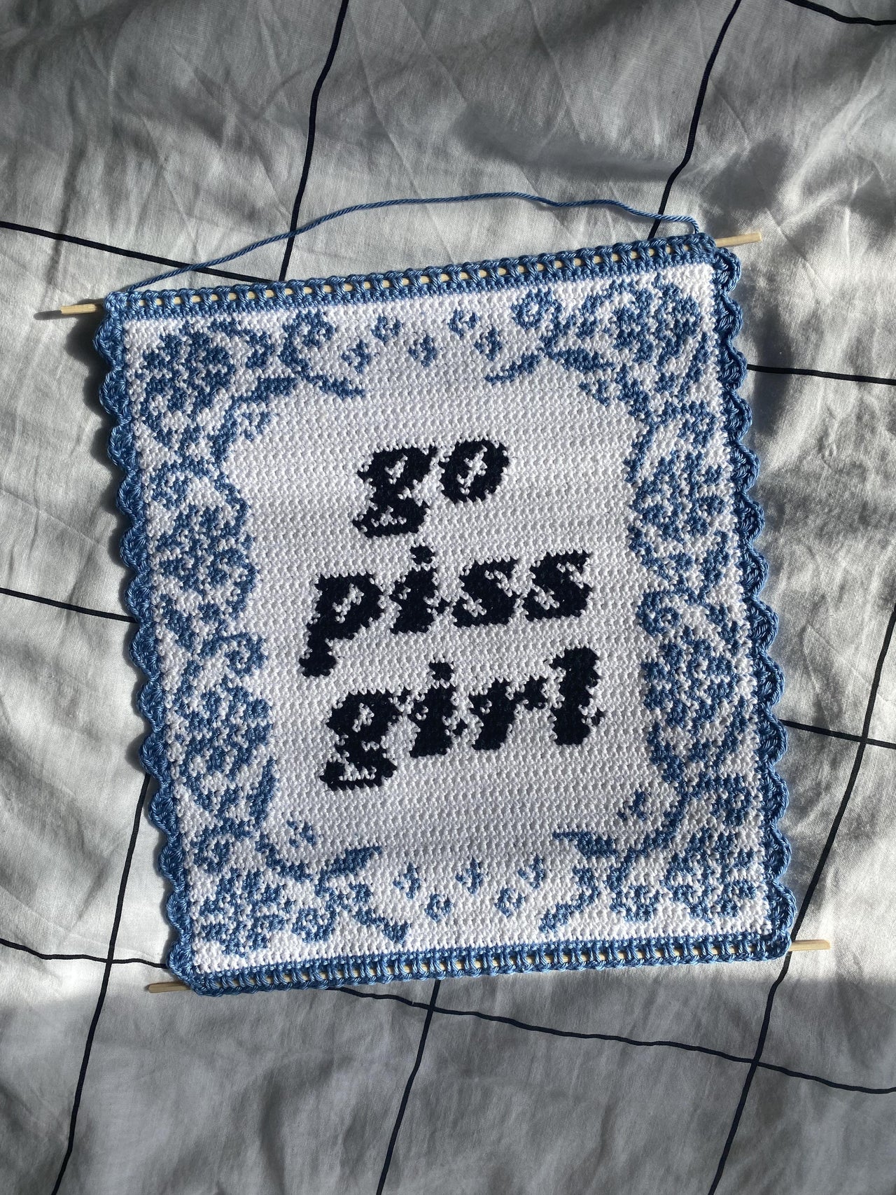 Go p*ss girl tapestry
