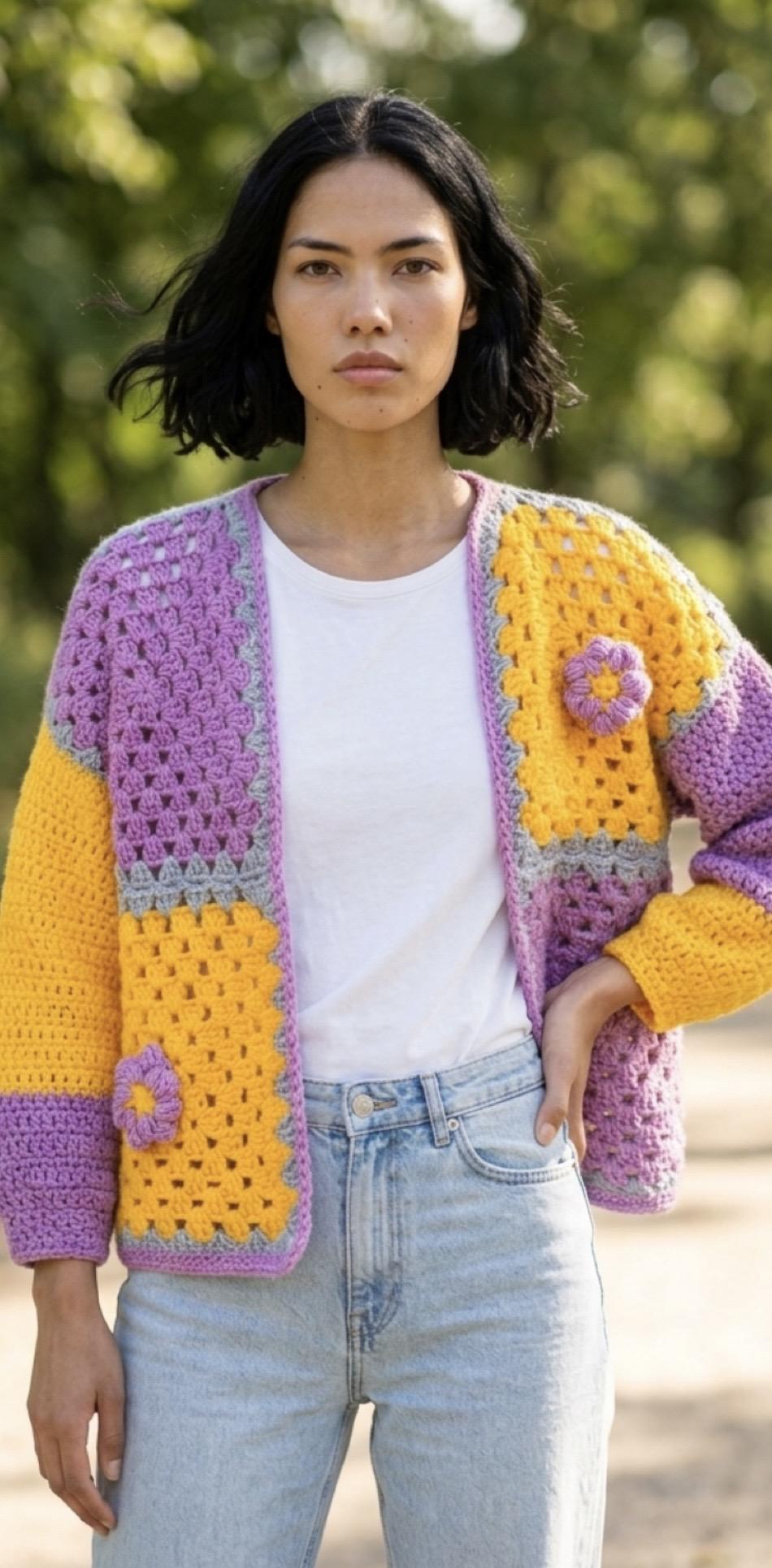 Puff Flower Crochet Cardi