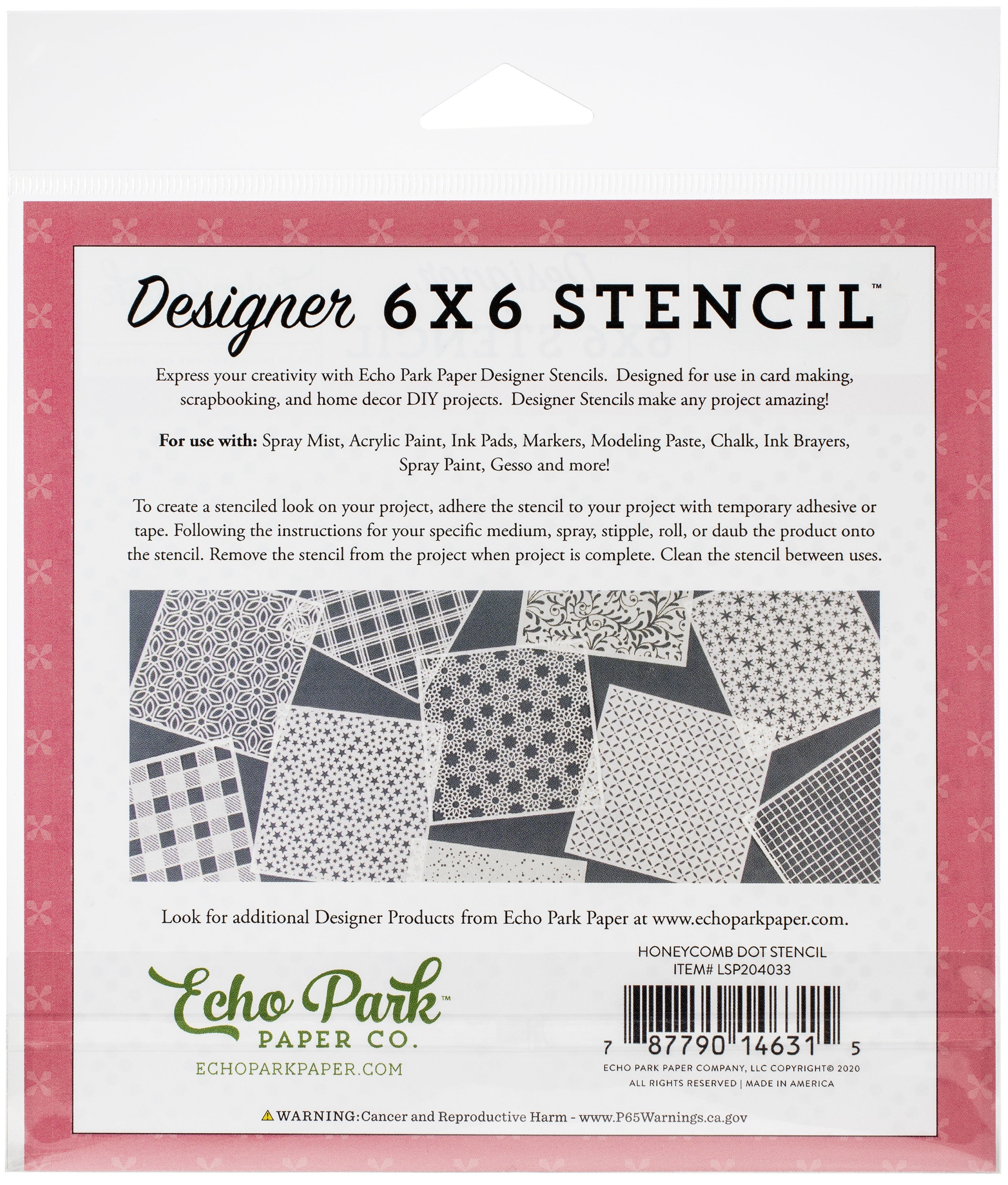Echo Park Paper Echo Park Stencil 6"X6" - Honeycomb, I Love Spring