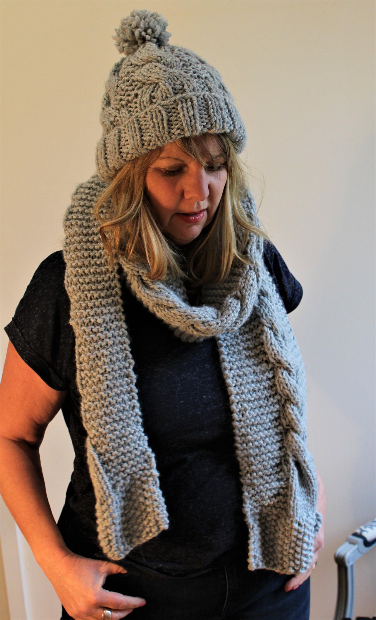 Storm Cable Scarf & Pom-Pom Hat Set