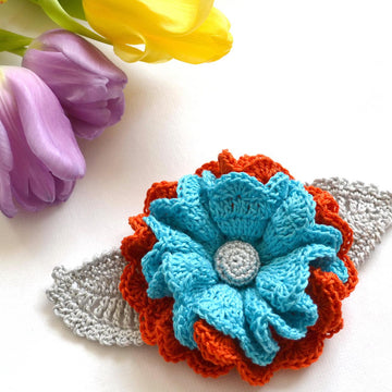 Crochet flower. Leaves applique. Flower embellishment. 3d crochet flower decoration. Flower brooch
