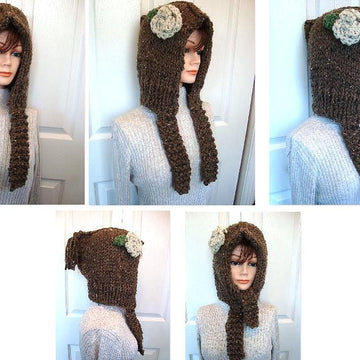 508 Pixie Hood Hat with ties, knitting pattern