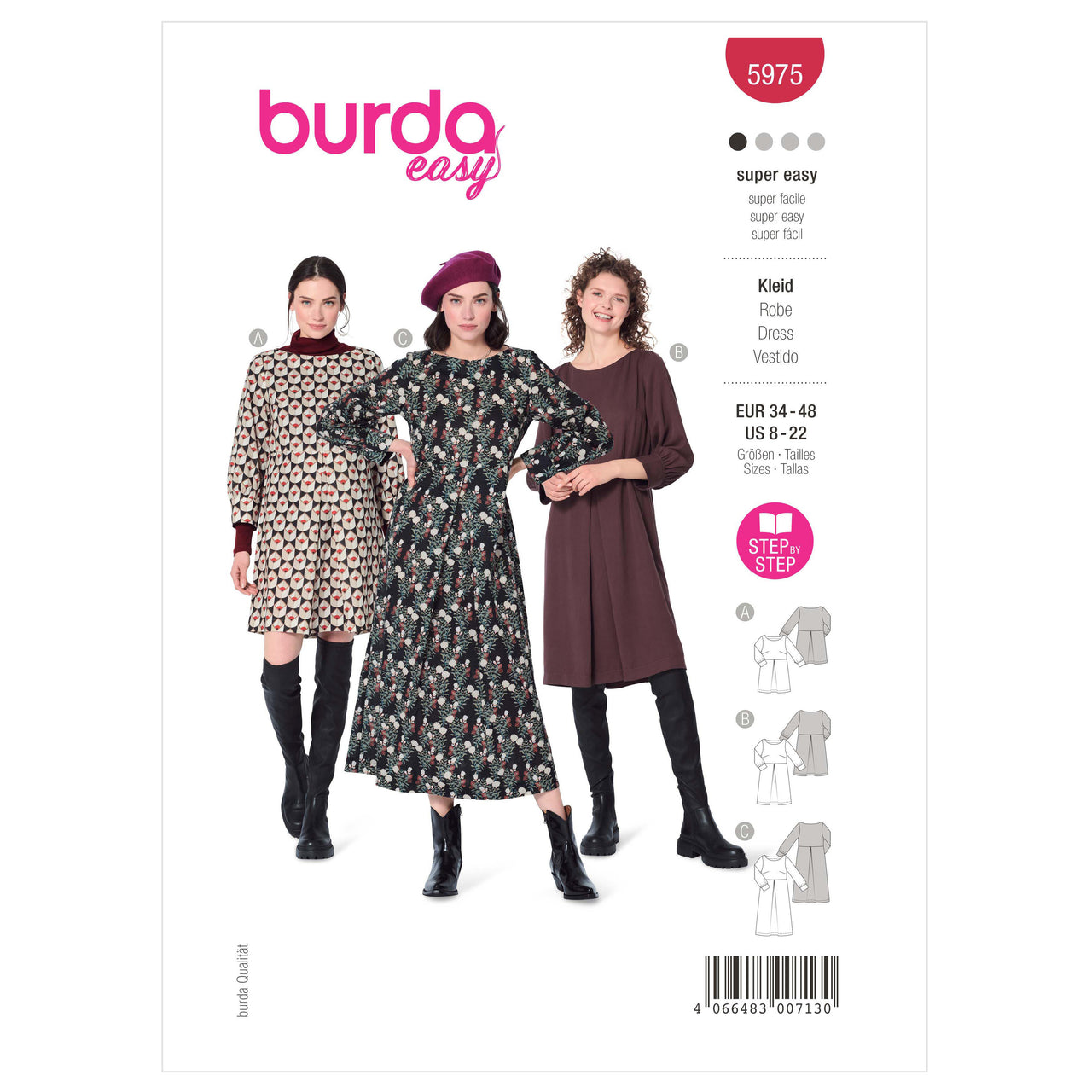 Burda Style Misses' Dress with Scoop Neckline and Sleeve Bands B5975 - Sewing Pattern