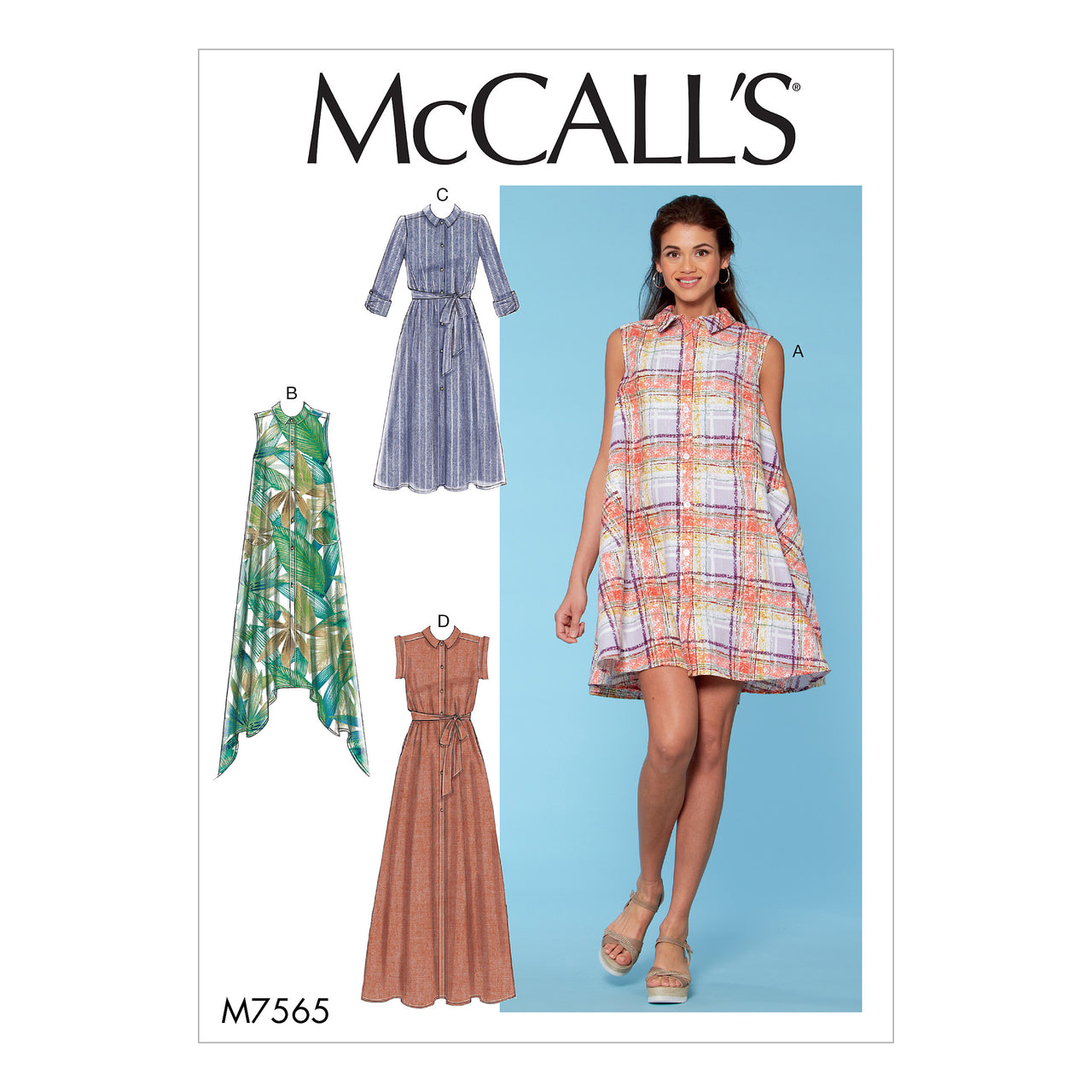 McCall's Misses' Shirtdresses with Sleeve Options, and Belt M7565 - Sewing Pattern